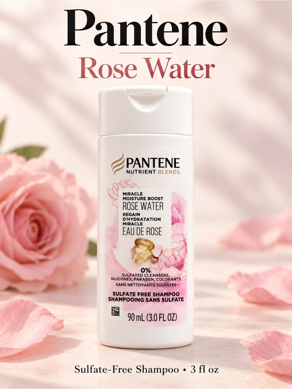 Pantene Rose Water Sulfate-Free Shampoo — Hydrating Pink Formula